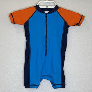 Hanna Andersson Rash Guard Swimsuit One Piece Boys Sz 80 Blue Orange 18-24 mos